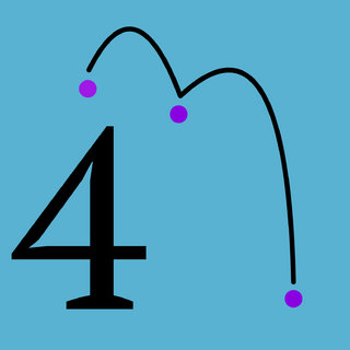 (cover image - issue 4) Number 4 in the image bottom left corner, accompanied by a curved line that bounces off of three circles, starting at the top left of the image and ending at the bottom right. The number and the line are black, the background is a light blue and circles in bright purple.