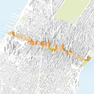 The image highlights the topographical density along 42nd Street as well as the prominent buildings along it